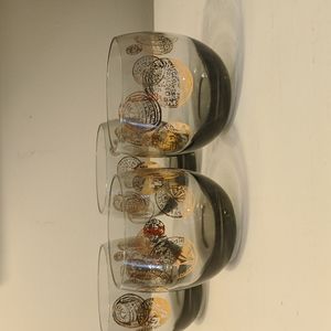 Mid-century Modern Roly Poly Roman Coin Glass set of 4